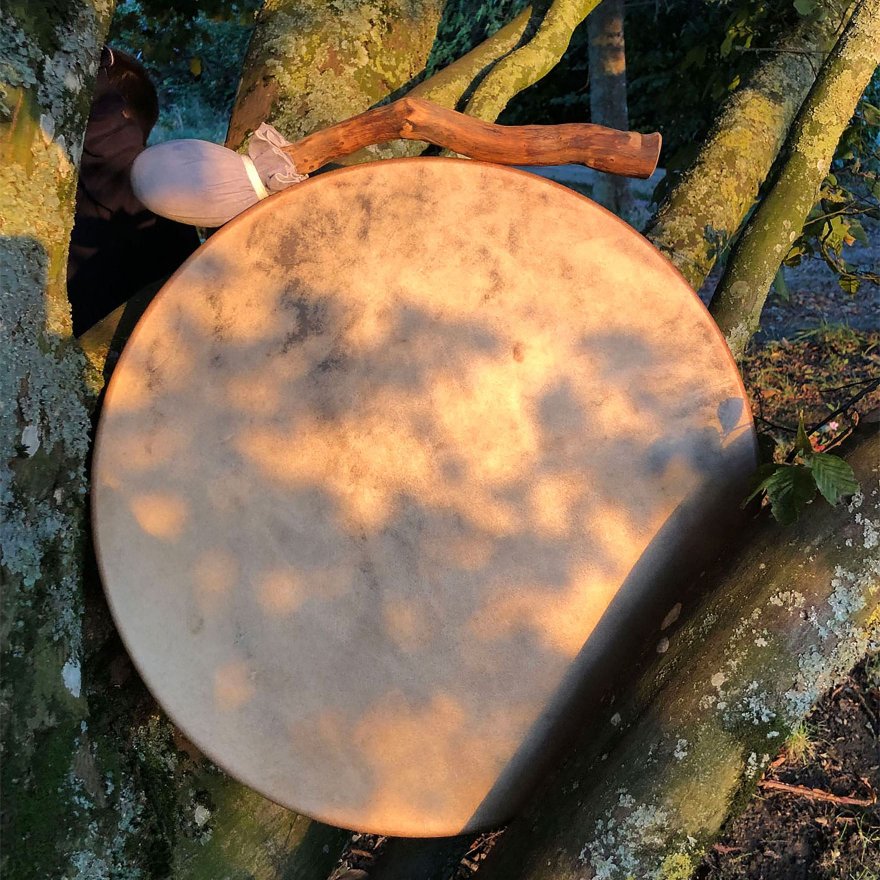 Tambour tissé fuschia et beige (tambour 10)